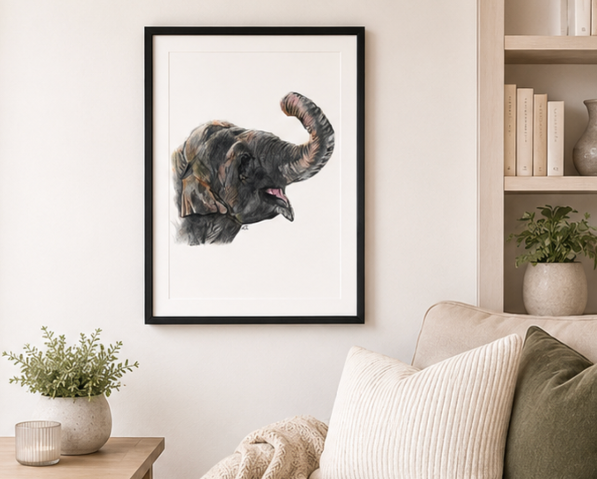 Playful Elephant Fine Art Print – A4